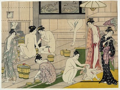 Kiyonaga badhuis vrouwen door Torii Kiyonaga